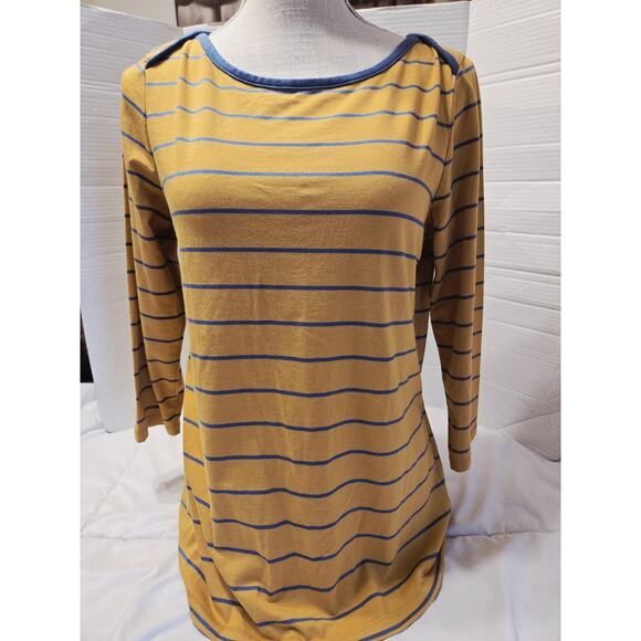 L.L. Bean Top Womens M Orange Stripe Supima Boat Neck Casual Layer Basic Workout - Picture 2 of 13